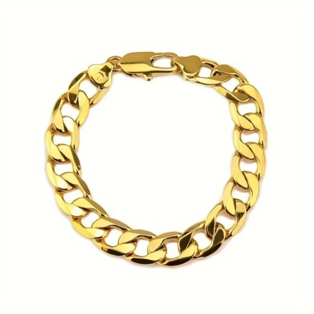 2pcs 18k Golden Plated Cuban Chain - Stylish Fusion of Bracelet and Necklace - Picture 4 of 8